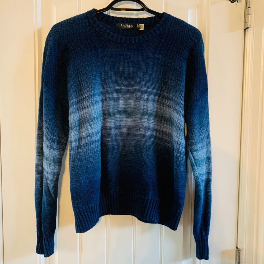 Lauren Ralph Lauren Blue Ombré-Stripe Cotton-Linen Sweater | Medium
